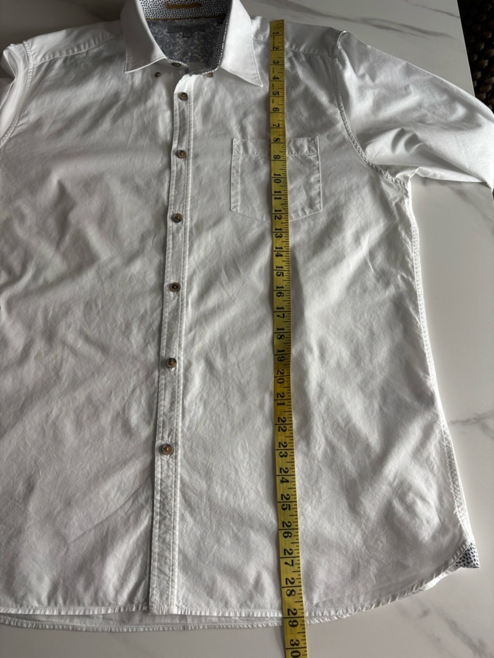 Ted Baker White Long-Sleeve Dress Shirt with Subtle Patterned Inner Collar XL - Picture 9 of 9